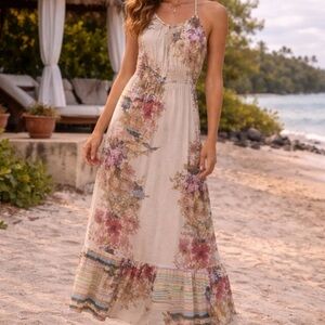 Raga Floral Stripe Halter Maxi Dress in Cream